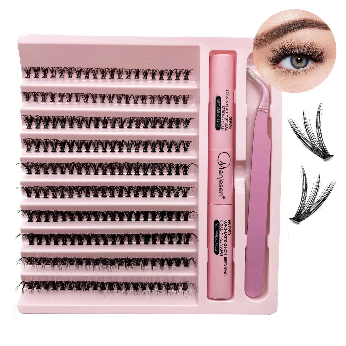 Eyelash Extension Kit – 200 PCS Cluster Lashes with Lash Bond & Seal, Professional Glue & Accessories for At-Home Lash Application