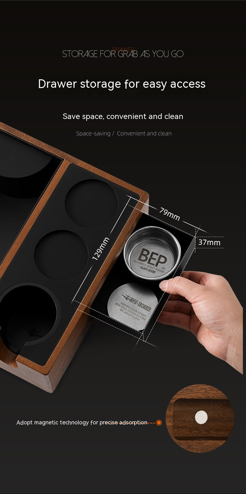Pro Coffee Tamper Kit – Adjustable Pressure, Walnut Handle, Storage Bracket