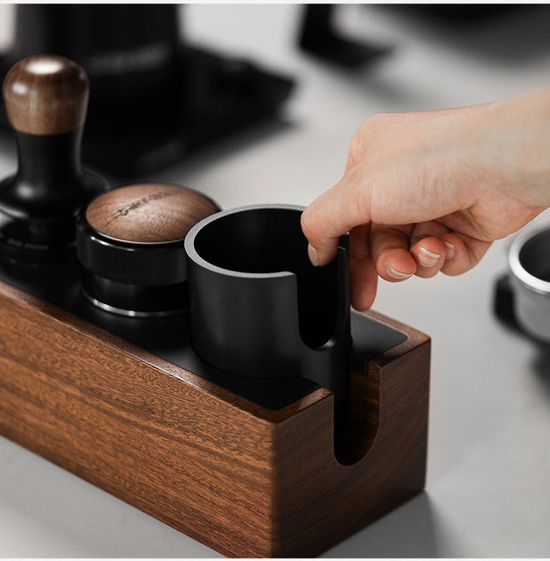 Pro Coffee Tamper Kit – Adjustable Pressure, Walnut Handle, Storage Bracket