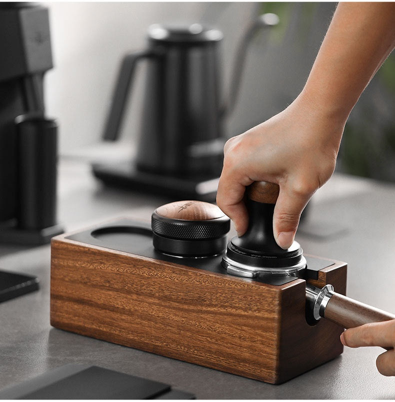 Pro Coffee Tamper Kit – Adjustable Pressure, Walnut Handle, Storage Bracket