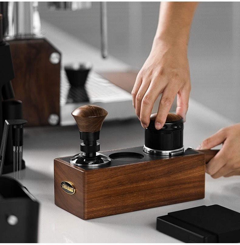 Pro Coffee Tamper Kit – Adjustable Pressure, Walnut Handle, Storage Bracket