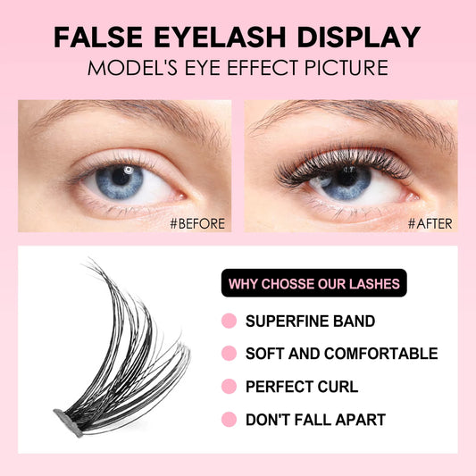 Eyelash Extension Kit – 200 PCS Cluster Lashes with Lash Bond & Seal, Professional Glue & Accessories for At-Home Lash Application