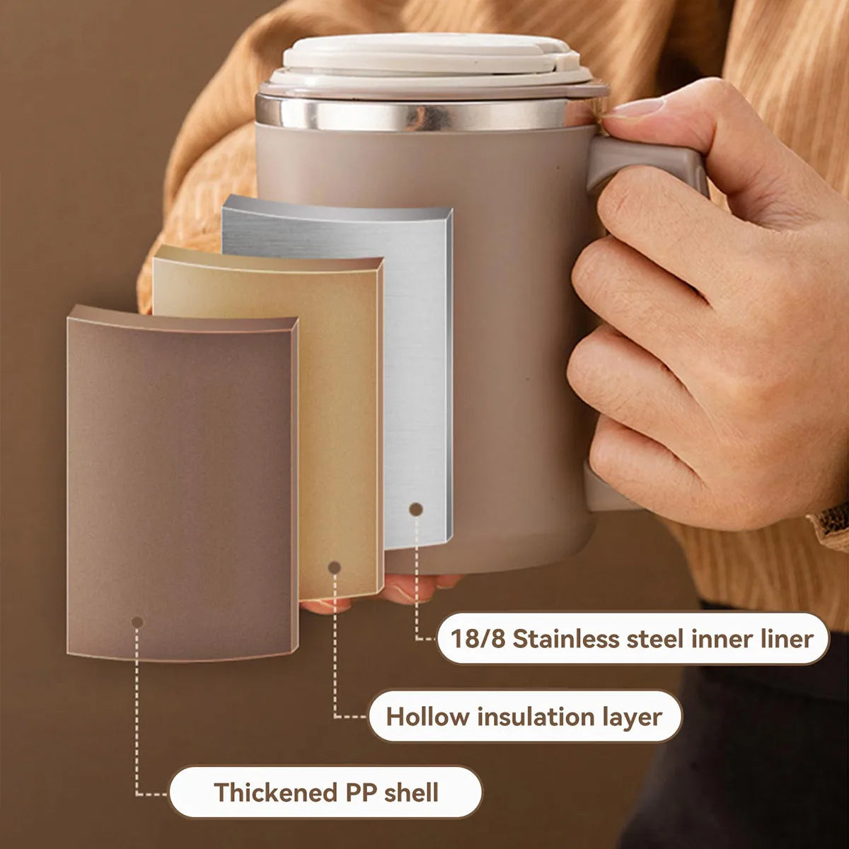 Double-Layer Coffee Cup with Spoon&Straw