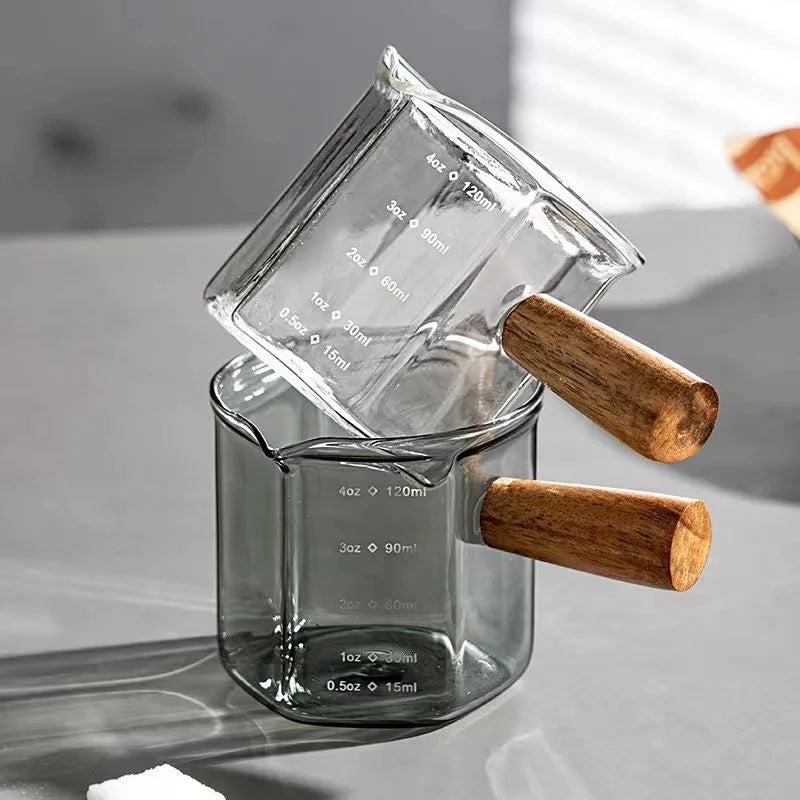 120ml Glass Espresso Measuring Cup with Wooden Handle