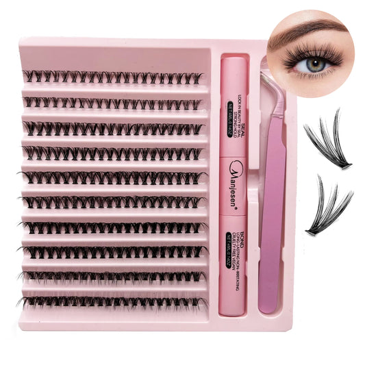 Eyelash Extension Kit – 200 PCS Cluster Lashes with Lash Bond & Seal, Professional Glue & Accessories for At-Home Lash Application
