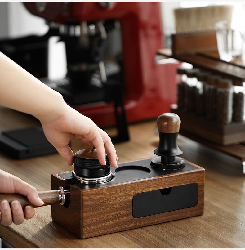 Pro Coffee Tamper Kit – Adjustable Pressure, Walnut Handle, Storage Bracket