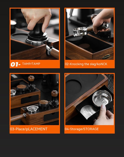 Pro Coffee Tamper Kit – Adjustable Pressure, Walnut Handle, Storage Bracket