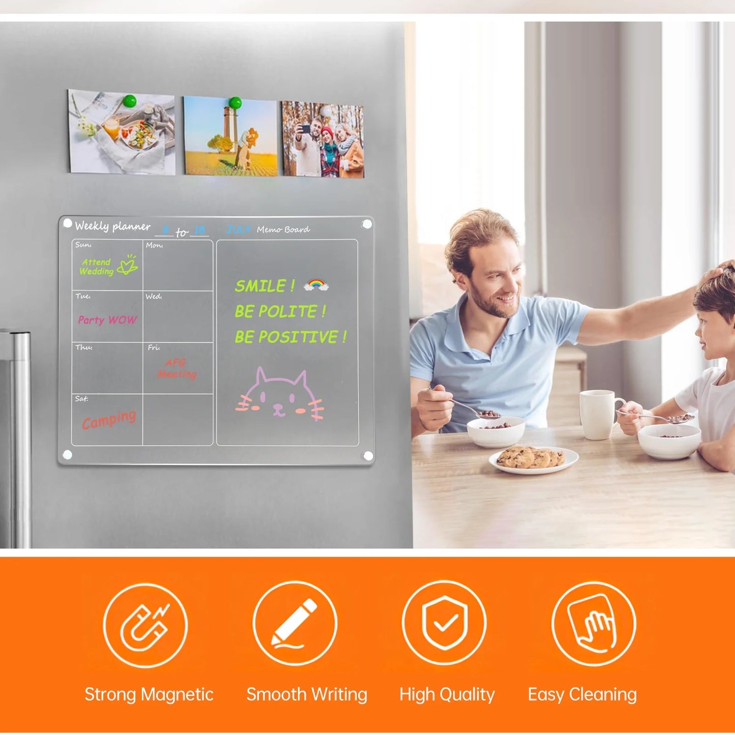 Magnetic Acrylic Fridge Calendar – 2-Pack 12" x 16" Dry Erase Planning Boards with Markers, Pen Holder & Erase Towel
