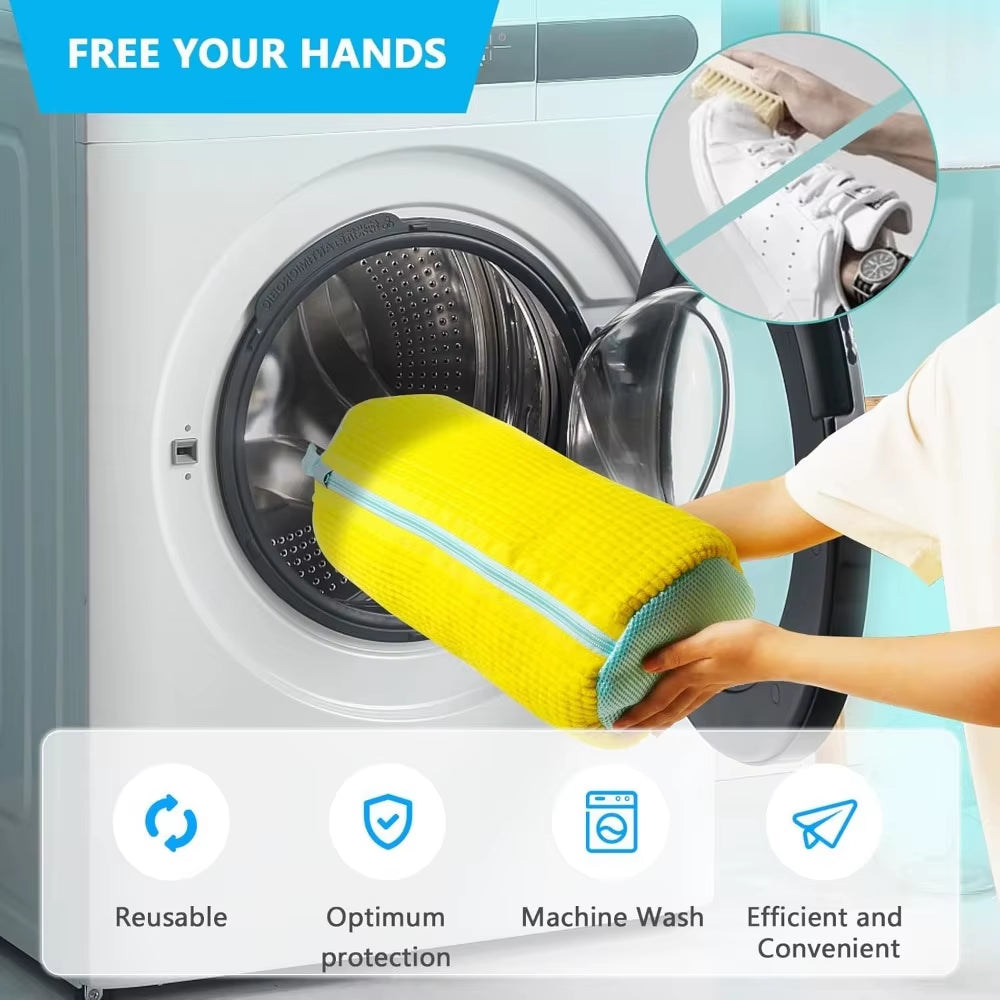 Shoe Washing Machine Bag for All Shoe Types -Yellow with Blue Zipper