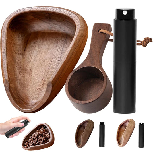 WoodCraft Coffee Bean Dosing Cup & Light Spray Bottle Set
