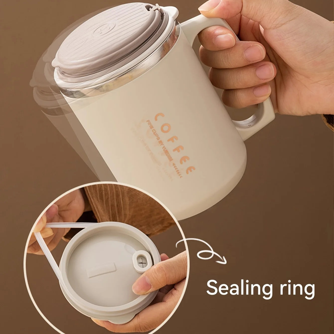 Double-Layer Coffee Cup with Spoon&Straw