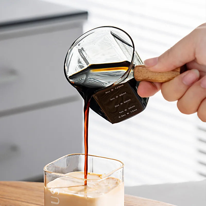 120ml Glass Espresso Measuring Cup with Wooden Handle