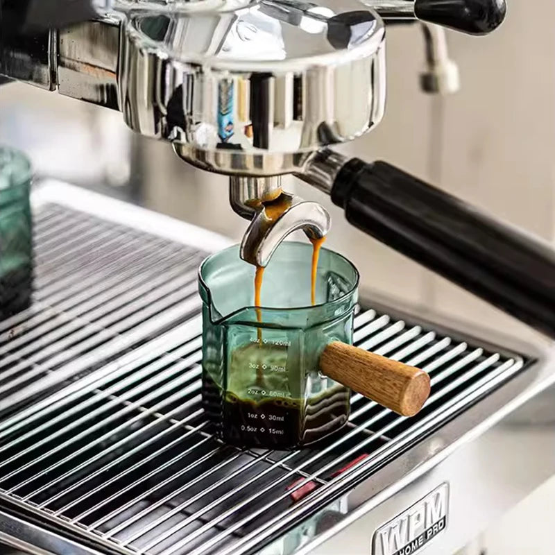 120ml Glass Espresso Measuring Cup with Wooden Handle
