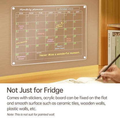Magnetic Acrylic Fridge Calendar – 2-Pack 12" x 16" Dry Erase Planning Boards with Markers, Pen Holder & Erase Towel