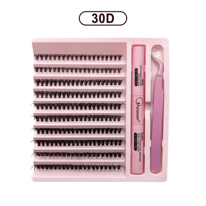 Eyelash Extension Kit – 200 PCS Cluster Lashes with Lash Bond & Seal, Professional Glue & Accessories for At-Home Lash Application