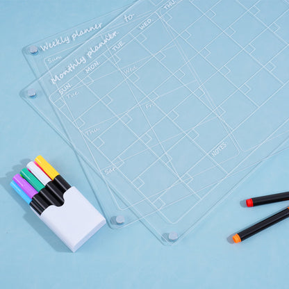 Magnetic Acrylic Fridge Calendar – 2-Pack 12" x 16" Dry Erase Planning Boards with Markers, Pen Holder & Erase Towel