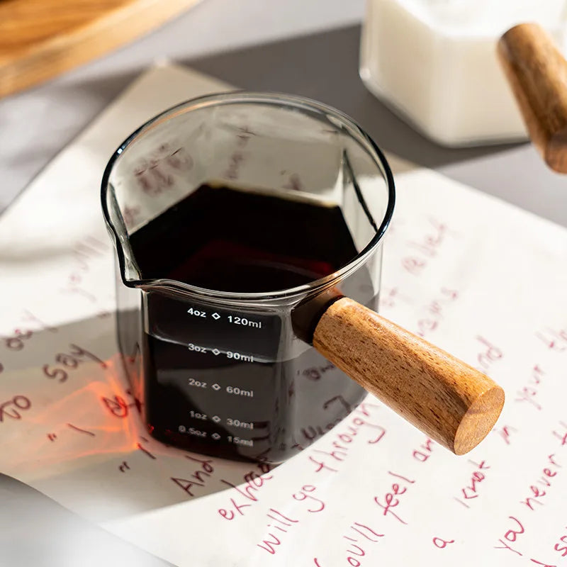 120ml Glass Espresso Measuring Cup with Wooden Handle