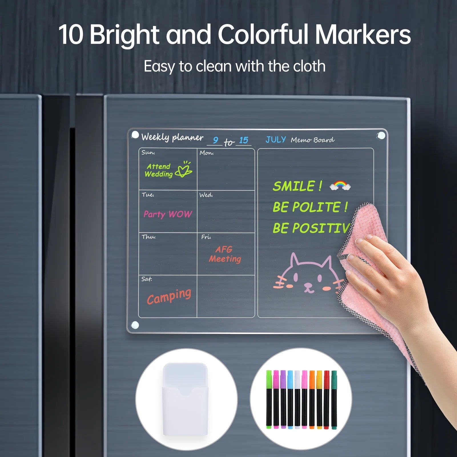 Magnetic Acrylic Fridge Calendar – 2-Pack 12" x 16" Dry Erase Planning Boards with Markers, Pen Holder & Erase Towel
