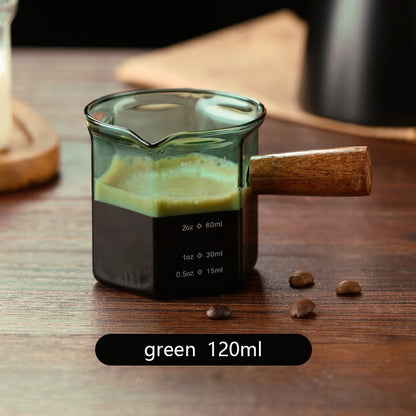 120ml Glass Espresso Measuring Cup with Wooden Handle