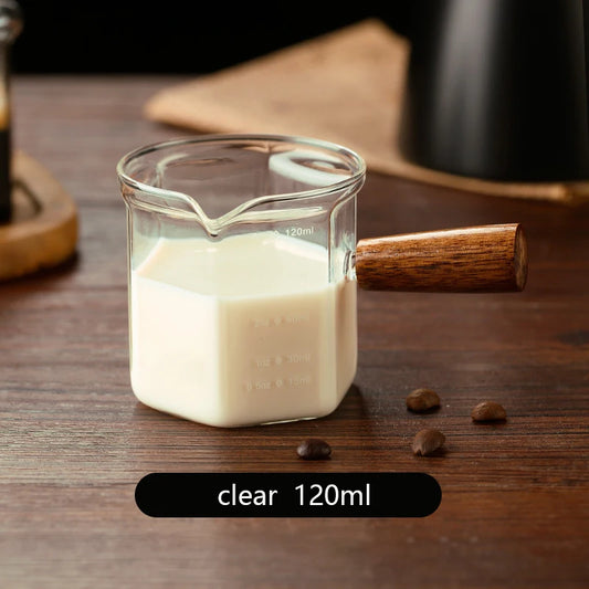 120ml Glass Espresso Measuring Cup with Wooden Handle