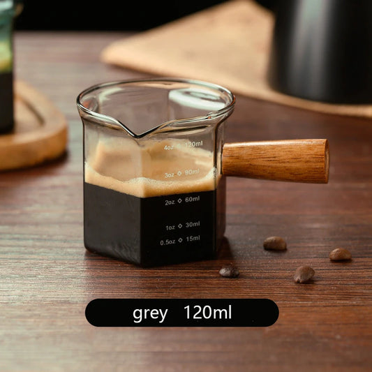 120ml Glass Espresso Measuring Cup with Wooden Handle